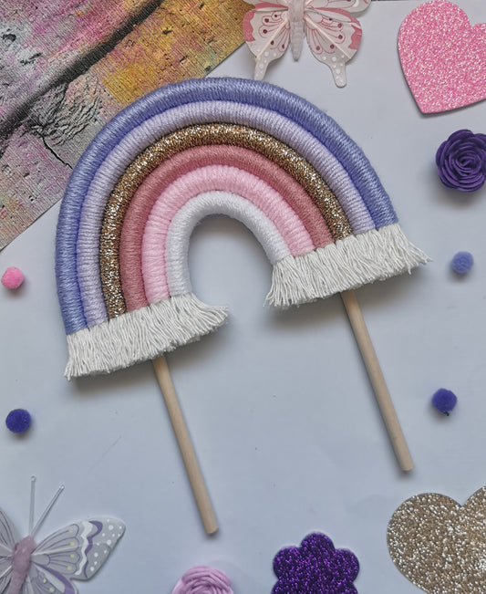 Macrame rainbow cake topper, purple cake decor, boho rainbow cake topper, christening cake decor, 1st birthday cake topper, gender reveal decor, baby shower cake decor
