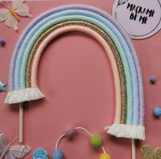 Macrame rainbow cake topper, pastel cake decor, boho rainbow cake topper, christening cake decor, 1st birthday cake topper, baby shower cake decor